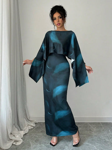 Women's Elegant Tie-Dye Fishtail Dress, Spring And Autumn