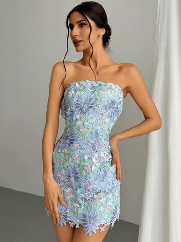 Women's Embroidery Strapless Dress