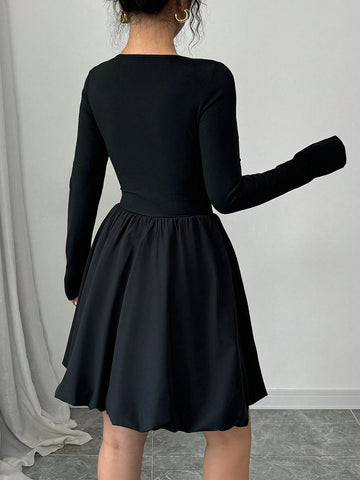 Women's Fashion Elegant Cinched Waist Bow Decor Peplum Dress