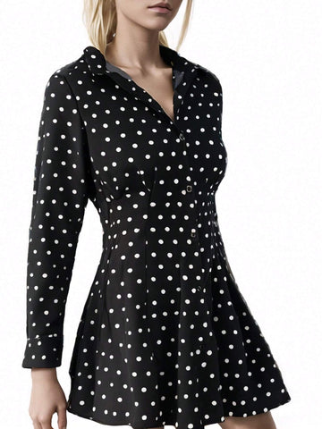 Women's Fashion Polka Dot Long Sleeve V-Neck Summer Dress