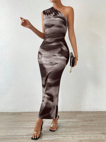 Women's Fashion Semi-Formal Dress With Random Cutting And Ink Printing