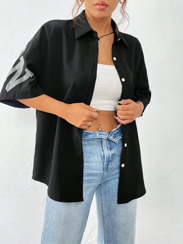 Privé Women's Fashionable Loose Fit Casual Shirt With Letter Print