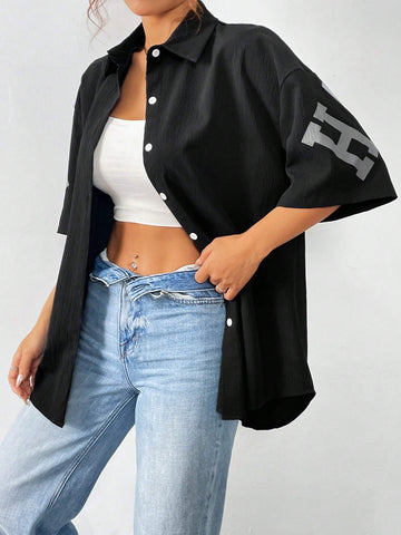 Privé Women's Fashionable Loose Fit Casual Shirt With Letter Print