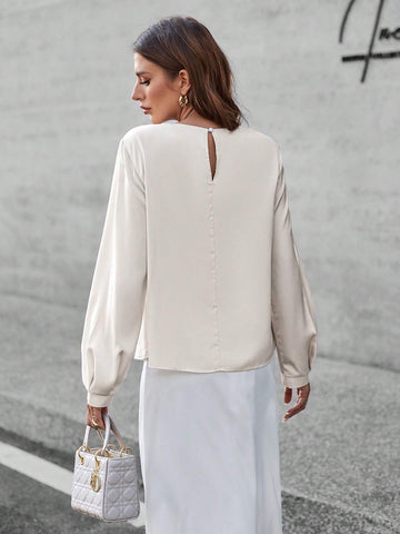 Privé Women's Fashionable Pleated Elegant Long Sleeve Blouse