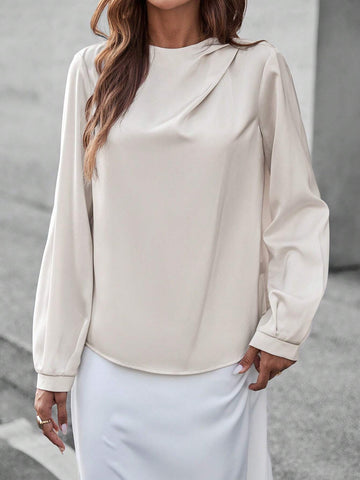 Privé Women's Fashionable Pleated Elegant Long Sleeve Blouse