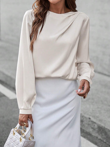 Privé Women's Fashionable Pleated Elegant Long Sleeve Blouse