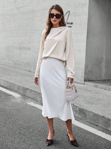 Privé Women's Fashionable Pleated Elegant Long Sleeve Blouse