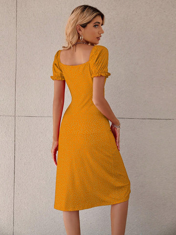 Women's Fashionable Short Sleeve Side Slit Midi Dress