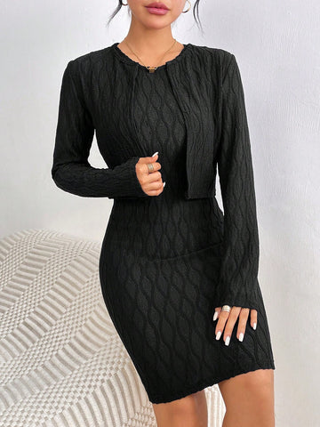 Women's Fashionable Sleeveless Dress And Cardigan 2pcs/set