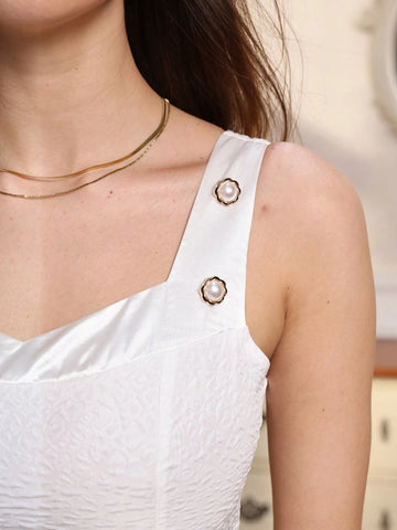 Women's Fashionable Solid Color A-Line Sleeveless Dress With Cinched Waist, Euro-Asian Style