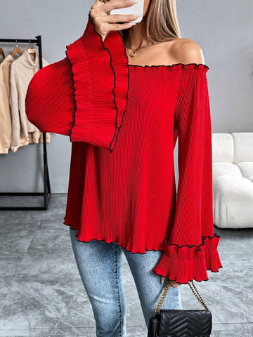 Privé Women's Fashionable Sweet Off Shoulder Red Blouse