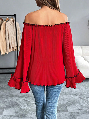 Privé Women's Fashionable Sweet Off Shoulder Red Blouse
