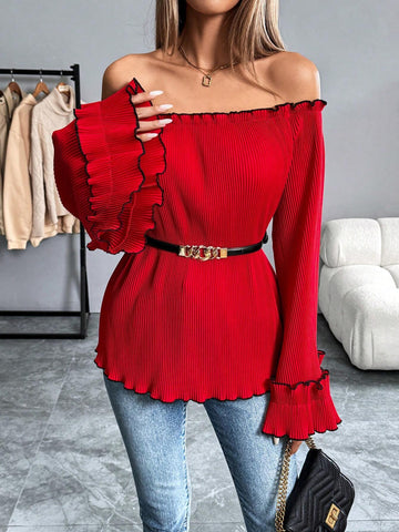 Privé Women's Fashionable Sweet Off Shoulder Red Blouse