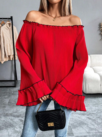 Privé Women's Fashionable Sweet Off Shoulder Red Blouse