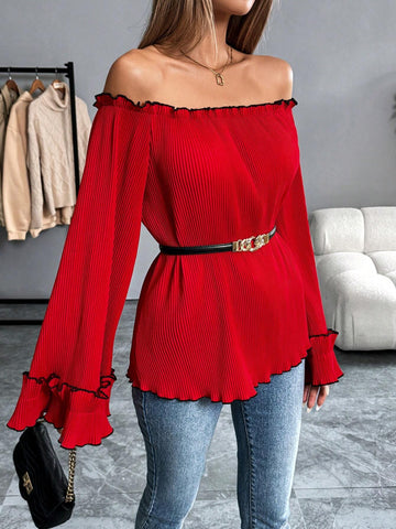 Privé Women's Fashionable Sweet Off Shoulder Red Blouse