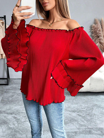 Privé Women's Fashionable Sweet Off Shoulder Red Blouse