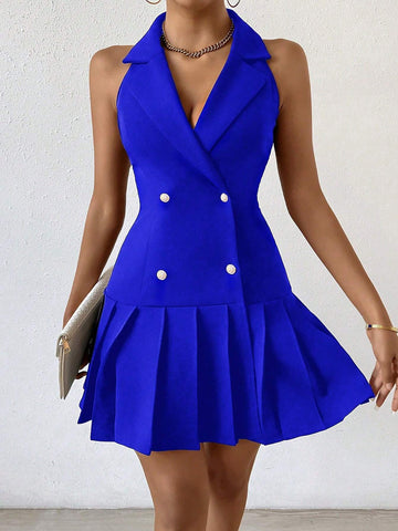 Women's Fashionable Waist-Cinching Open Shoulder A-Line Dress With Collars