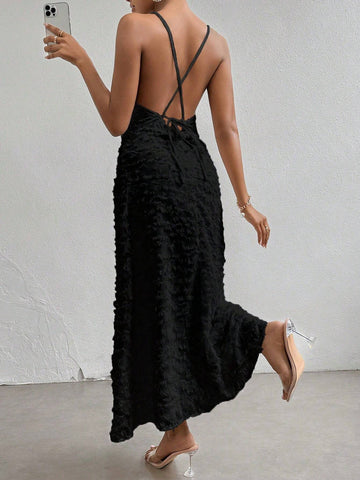 Women's Floral Cut Out Maxi Dress With Spaghetti Straps, Suitable For Parties