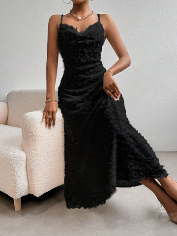 Women's Floral Cut Out Maxi Dress With Spaghetti Straps, Suitable For Parties