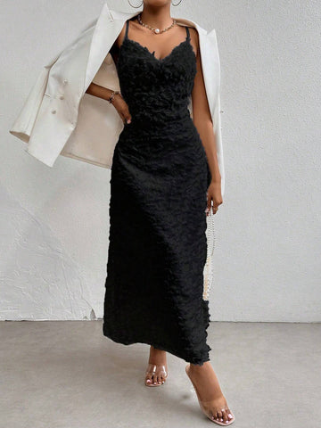 Women's Floral Cut Out Maxi Dress With Spaghetti Straps, Suitable For Parties