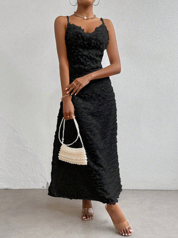 Women's Floral Cut Out Maxi Dress With Spaghetti Straps, Suitable For Parties