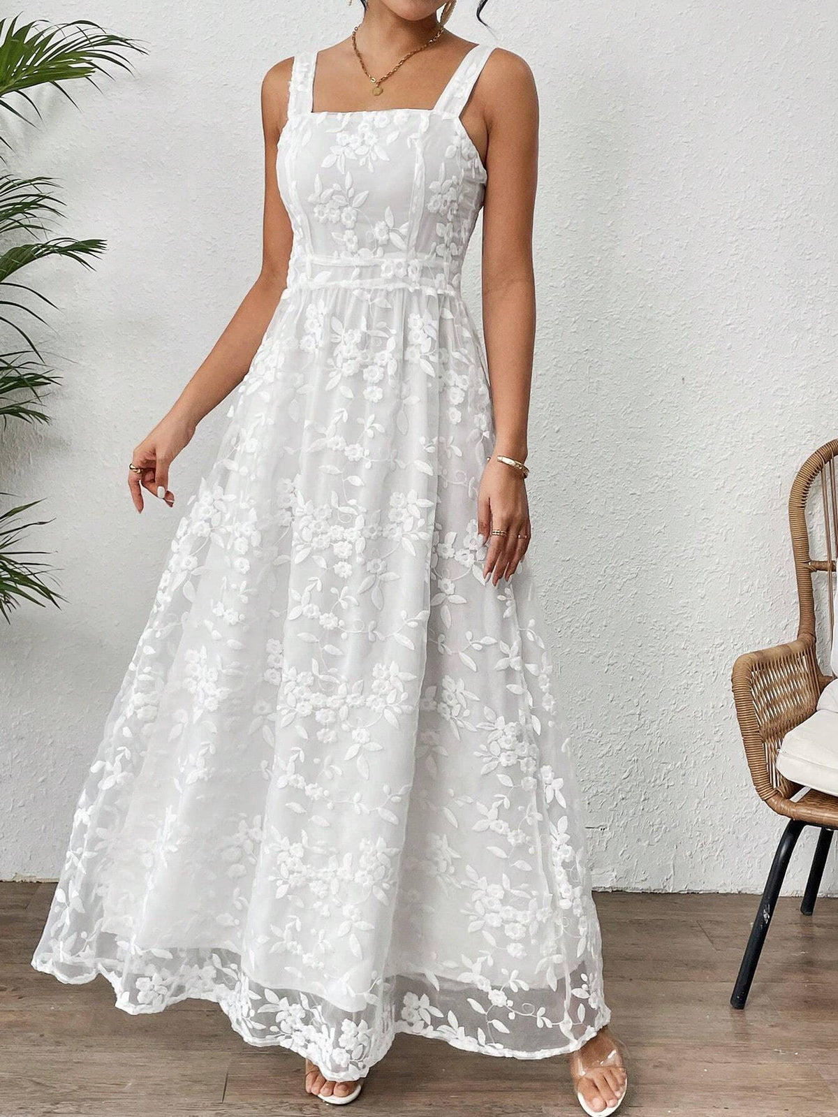 Women's Floral Mesh Cami Vacation Style Dress