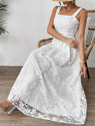 Women's Floral Mesh Cami Vacation Style Dress