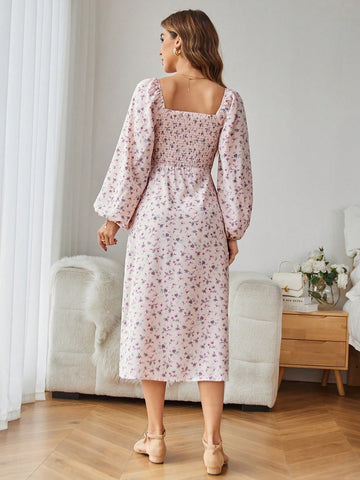 Women's Floral Print Lantern Sleeve Dress