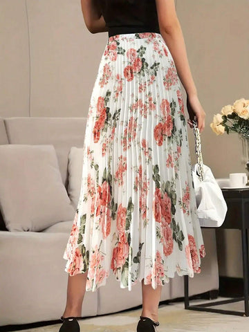 Privé Women's Floral Print Pleated Midi Skirt