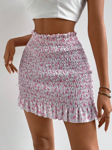 Privé Women's Floral Print Shirred Skirt