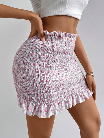 Privé Women's Floral Print Shirred Skirt