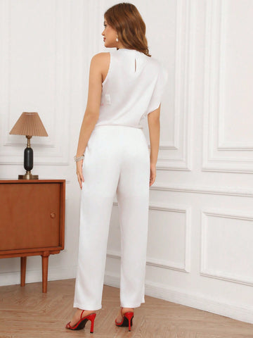 Women's Floral Print Stand Collar Shirt And Pants Set