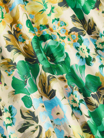 Privé Women's Floral Print Vacation Casual A-Line Skirt(Free Cut)