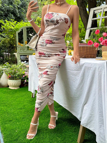 Women's Floral Printed Spaghetti Strap Dress