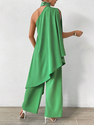 Women's Halter Neck Long Top And Loose Pants Set