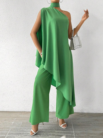 Women's Halter Neck Long Top And Loose Pants Set