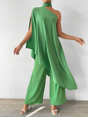 Women's Halter Neck Long Top And Loose Pants Set