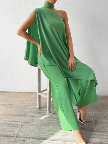 Women's Halter Neck Long Top And Loose Pants Set