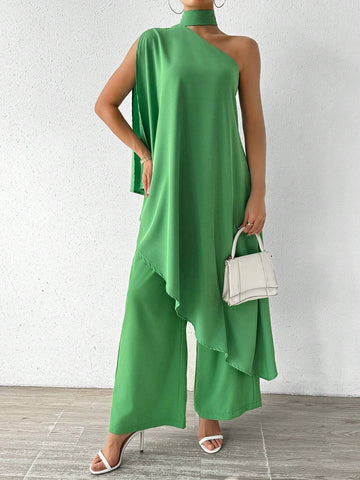 Women's Halter Neck Long Top And Loose Pants Set