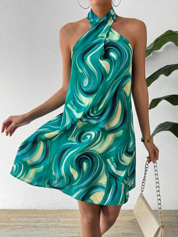 Women's Halter Neck Printed Dress