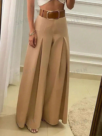 Privé Women's High-Waisted Wide Leg Casual Pants