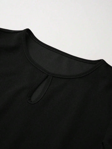 Women's Keyhole Neck Hollow Out Solid Color Elegant Short Sleeve Dress For Summer