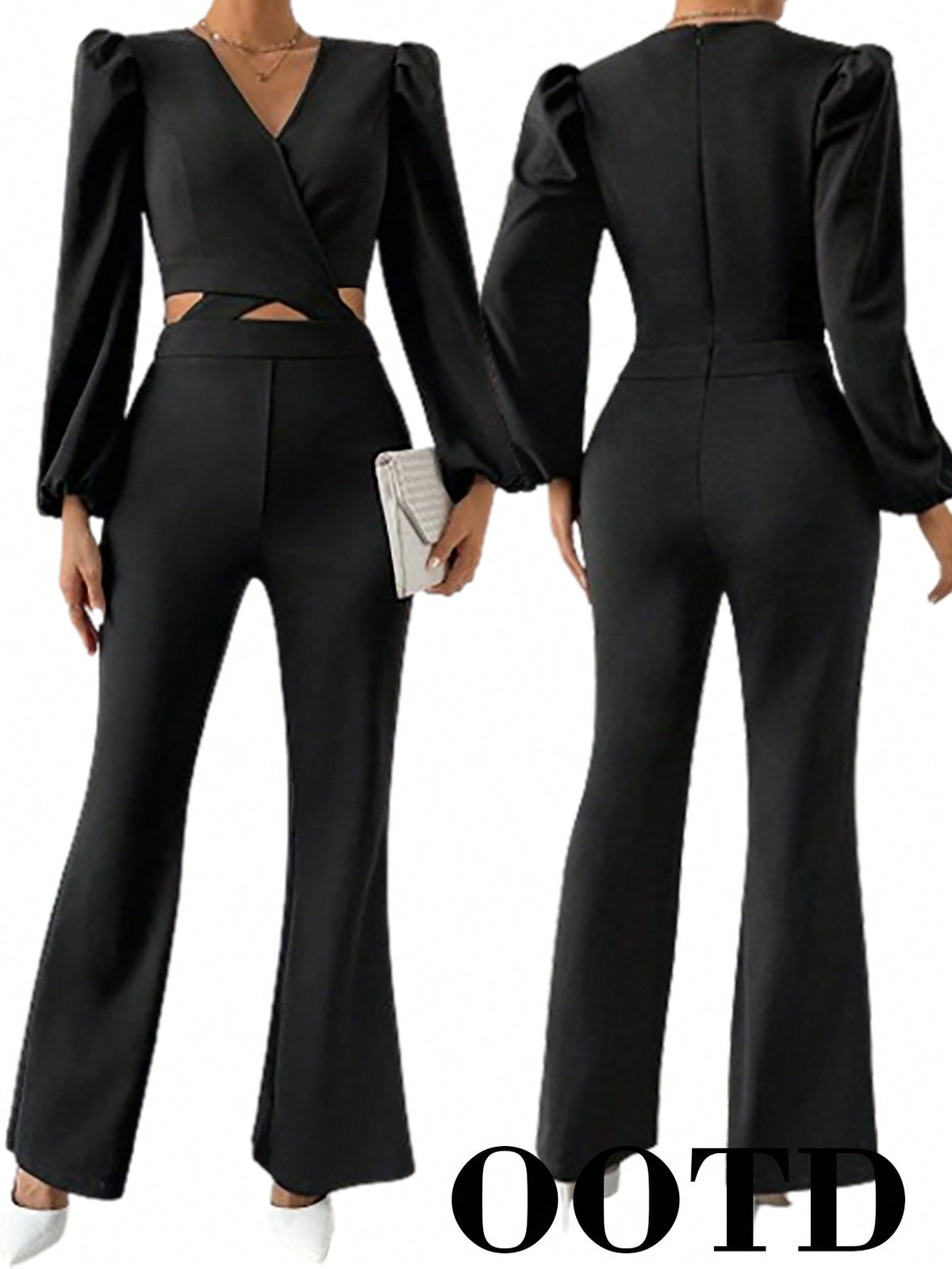 Women's Lantern Sleeve Waist Cutout Jumpsuit