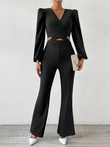 Women's Lantern Sleeve Waist Cutout Jumpsuit