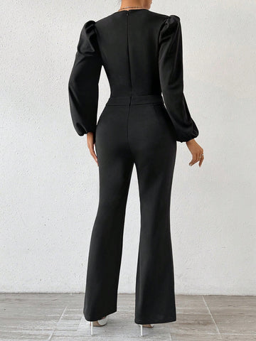 Women's Lantern Sleeve Waist Cutout Jumpsuit