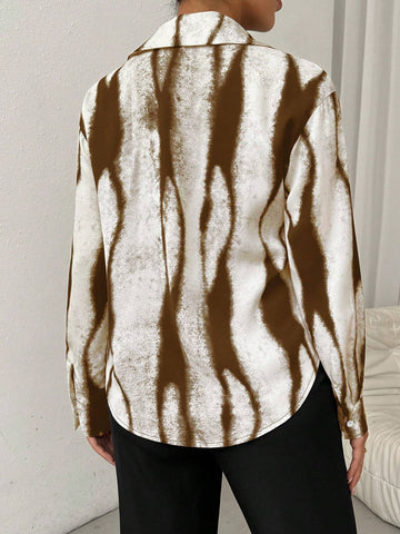 Privé Women's Long Sleeve Black & White Office Casual Business Shirt, Autumn