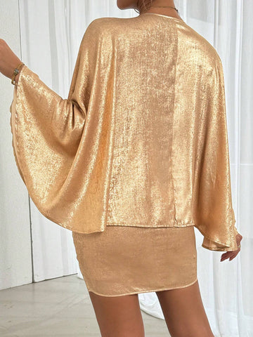 Women's Metallic Shiny Party Flare Sleeve Tight-Fitting Bodycon Summer Dress