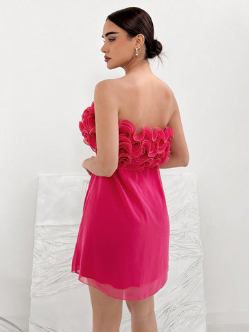 Women's Multilayer Lace Strapless Dress