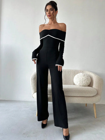 Women's Off-Shoulder Ruched Long Sleeve Elegant Jumpsuit