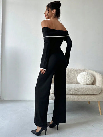 Women's Off-Shoulder Ruched Long Sleeve Elegant Jumpsuit